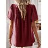 imageWomens Summer Tops Crewneck Short Sleeve Shirts Casual Chiffon Blouses Flowy Lace Hem Boho Clothing Trendy 2025Burgundy