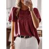 imageWomens Summer Tops Crewneck Short Sleeve Shirts Casual Chiffon Blouses Flowy Lace Hem Boho Clothing Trendy 2025Burgundy