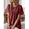 imageWomens Summer Tops Crewneck Short Sleeve Shirts Casual Chiffon Blouses Flowy Lace Hem Boho Clothing Trendy 2025Burgundy