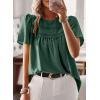 imageWomens Summer Tops Crewneck Short Sleeve Shirts Casual Chiffon Blouses Flowy Lace Hem Boho Clothing Trendy 2025Dark Green