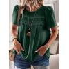 imageWomens Summer Tops Crewneck Short Sleeve Shirts Casual Chiffon Blouses Flowy Lace Hem Boho Clothing Trendy 2025Dark Green