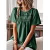 imageWomens Summer Tops Crewneck Short Sleeve Shirts Casual Chiffon Blouses Flowy Lace Hem Boho Clothing Trendy 2025Dark Green