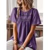 imageWomens Summer Tops Crewneck Short Sleeve Shirts Casual Chiffon Blouses Flowy Lace Hem Boho Clothing Trendy 2025Dark Purple