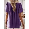 imageWomens Summer Tops Crewneck Short Sleeve Shirts Casual Chiffon Blouses Flowy Lace Hem Boho Clothing Trendy 2025Dark Purple