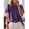 imageWomens Summer Tops Crewneck Short Sleeve Shirts Casual Chiffon Blouses Flowy Lace Hem Boho Clothing Trendy 2025Dark Purple