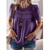 imageWomens Summer Tops Crewneck Short Sleeve Shirts Casual Chiffon Blouses Flowy Lace Hem Boho Clothing Trendy 2025Dark Purple