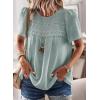 imageWomens Summer Tops Crewneck Short Sleeve Shirts Casual Chiffon Blouses Flowy Lace Hem Boho Clothing Trendy 2025Graygreen