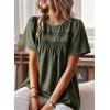 imageWomens Summer Tops Crewneck Short Sleeve Shirts Casual Chiffon Blouses Flowy Lace Hem Boho Clothing Trendy 2025Green