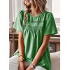 imageWomens Summer Tops Crewneck Short Sleeve Shirts Casual Chiffon Blouses Flowy Lace Hem Boho Clothing Trendy 2025Kelly Green