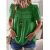 imageWomens Summer Tops Crewneck Short Sleeve Shirts Casual Chiffon Blouses Flowy Lace Hem Boho Clothing Trendy 2025Kelly Green