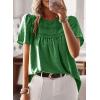imageWomens Summer Tops Crewneck Short Sleeve Shirts Casual Chiffon Blouses Flowy Lace Hem Boho Clothing Trendy 2025Kelly Green