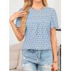 imageWomens Summer Tops Crewneck Short Sleeve Shirts Casual Chiffon Blouses Flowy Lace Hem Boho Clothing Trendy 2025Light Blueblack Dots