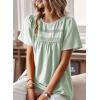 imageWomens Summer Tops Crewneck Short Sleeve Shirts Casual Chiffon Blouses Flowy Lace Hem Boho Clothing Trendy 2025Light Green