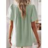 imageWomens Summer Tops Crewneck Short Sleeve Shirts Casual Chiffon Blouses Flowy Lace Hem Boho Clothing Trendy 2025Light Green