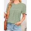 imageWomens Summer Tops Crewneck Short Sleeve Shirts Casual Chiffon Blouses Flowy Lace Hem Boho Clothing Trendy 2025Light Greenblack Dots