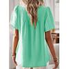 imageWomens Summer Tops Crewneck Short Sleeve Shirts Casual Chiffon Blouses Flowy Lace Hem Boho Clothing Trendy 2025Light Teal
