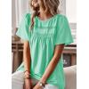 imageWomens Summer Tops Crewneck Short Sleeve Shirts Casual Chiffon Blouses Flowy Lace Hem Boho Clothing Trendy 2025Light Teal