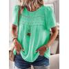 imageWomens Summer Tops Crewneck Short Sleeve Shirts Casual Chiffon Blouses Flowy Lace Hem Boho Clothing Trendy 2025Light Teal