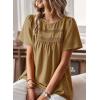 imageWomens Summer Tops Crewneck Short Sleeve Shirts Casual Chiffon Blouses Flowy Lace Hem Boho Clothing Trendy 2025Mocha