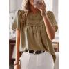 imageWomens Summer Tops Crewneck Short Sleeve Shirts Casual Chiffon Blouses Flowy Lace Hem Boho Clothing Trendy 2025Mocha