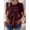 imageWomens Summer Tops Crewneck Short Sleeve Shirts Casual Chiffon Blouses Flowy Lace Hem Boho Clothing Trendy 2025Mulberry