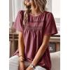imageWomens Summer Tops Crewneck Short Sleeve Shirts Casual Chiffon Blouses Flowy Lace Hem Boho Clothing Trendy 2025Mulberry