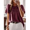 imageWomens Summer Tops Crewneck Short Sleeve Shirts Casual Chiffon Blouses Flowy Lace Hem Boho Clothing Trendy 2025Mulberry