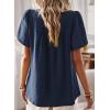 imageWomens Summer Tops Crewneck Short Sleeve Shirts Casual Chiffon Blouses Flowy Lace Hem Boho Clothing Trendy 2025Navy Blue