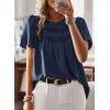 imageWomens Summer Tops Crewneck Short Sleeve Shirts Casual Chiffon Blouses Flowy Lace Hem Boho Clothing Trendy 2025Navy Blue