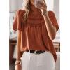 imageWomens Summer Tops Crewneck Short Sleeve Shirts Casual Chiffon Blouses Flowy Lace Hem Boho Clothing Trendy 2025Orange