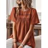 imageWomens Summer Tops Crewneck Short Sleeve Shirts Casual Chiffon Blouses Flowy Lace Hem Boho Clothing Trendy 2025Orange