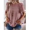 imageWomens Summer Tops Crewneck Short Sleeve Shirts Casual Chiffon Blouses Flowy Lace Hem Boho Clothing Trendy 2025Pink