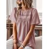 imageWomens Summer Tops Crewneck Short Sleeve Shirts Casual Chiffon Blouses Flowy Lace Hem Boho Clothing Trendy 2025Pink