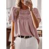 imageWomens Summer Tops Crewneck Short Sleeve Shirts Casual Chiffon Blouses Flowy Lace Hem Boho Clothing Trendy 2025Pink