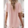 imageWomens Summer Tops Crewneck Short Sleeve Shirts Casual Chiffon Blouses Flowy Lace Hem Boho Clothing Trendy 2025Pink1