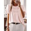 imageWomens Summer Tops Crewneck Short Sleeve Shirts Casual Chiffon Blouses Flowy Lace Hem Boho Clothing Trendy 2025Pink1