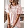 imageWomens Summer Tops Crewneck Short Sleeve Shirts Casual Chiffon Blouses Flowy Lace Hem Boho Clothing Trendy 2025Pink1