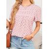imageWomens Summer Tops Crewneck Short Sleeve Shirts Casual Chiffon Blouses Flowy Lace Hem Boho Clothing Trendy 2025Pinkblack Dots