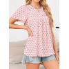 imageWomens Summer Tops Crewneck Short Sleeve Shirts Casual Chiffon Blouses Flowy Lace Hem Boho Clothing Trendy 2025Pinkblack Dots