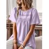 imageWomens Summer Tops Crewneck Short Sleeve Shirts Casual Chiffon Blouses Flowy Lace Hem Boho Clothing Trendy 2025Purple