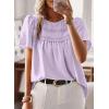 imageWomens Summer Tops Crewneck Short Sleeve Shirts Casual Chiffon Blouses Flowy Lace Hem Boho Clothing Trendy 2025Purple