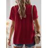 imageWomens Summer Tops Crewneck Short Sleeve Shirts Casual Chiffon Blouses Flowy Lace Hem Boho Clothing Trendy 2025Red