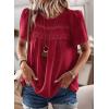 imageWomens Summer Tops Crewneck Short Sleeve Shirts Casual Chiffon Blouses Flowy Lace Hem Boho Clothing Trendy 2025Red