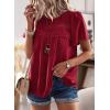 imageWomens Summer Tops Crewneck Short Sleeve Shirts Casual Chiffon Blouses Flowy Lace Hem Boho Clothing Trendy 2025Red