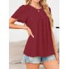 imageWomens Summer Tops Crewneck Short Sleeve Shirts Casual Chiffon Blouses Flowy Lace Hem Boho Clothing Trendy 2025Redblack Dots
