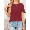 imageWomens Summer Tops Crewneck Short Sleeve Shirts Casual Chiffon Blouses Flowy Lace Hem Boho Clothing Trendy 2025Redblack Dots