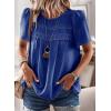 imageWomens Summer Tops Crewneck Short Sleeve Shirts Casual Chiffon Blouses Flowy Lace Hem Boho Clothing Trendy 2025Royal Blue
