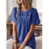 imageWomens Summer Tops Crewneck Short Sleeve Shirts Casual Chiffon Blouses Flowy Lace Hem Boho Clothing Trendy 2025Royal Blue