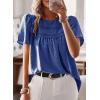 imageWomens Summer Tops Crewneck Short Sleeve Shirts Casual Chiffon Blouses Flowy Lace Hem Boho Clothing Trendy 2025Royal Blue