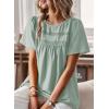 imageWomens Summer Tops Crewneck Short Sleeve Shirts Casual Chiffon Blouses Flowy Lace Hem Boho Clothing Trendy 2025Sage Green